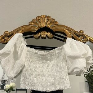 Altar’d State Elegant White Puff Sleeve crop Top